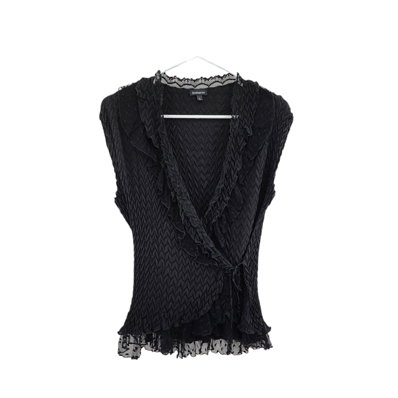 Komarov Women's Poly Textured Ruffles Wrap Style Top - L - Picture 1 of 6